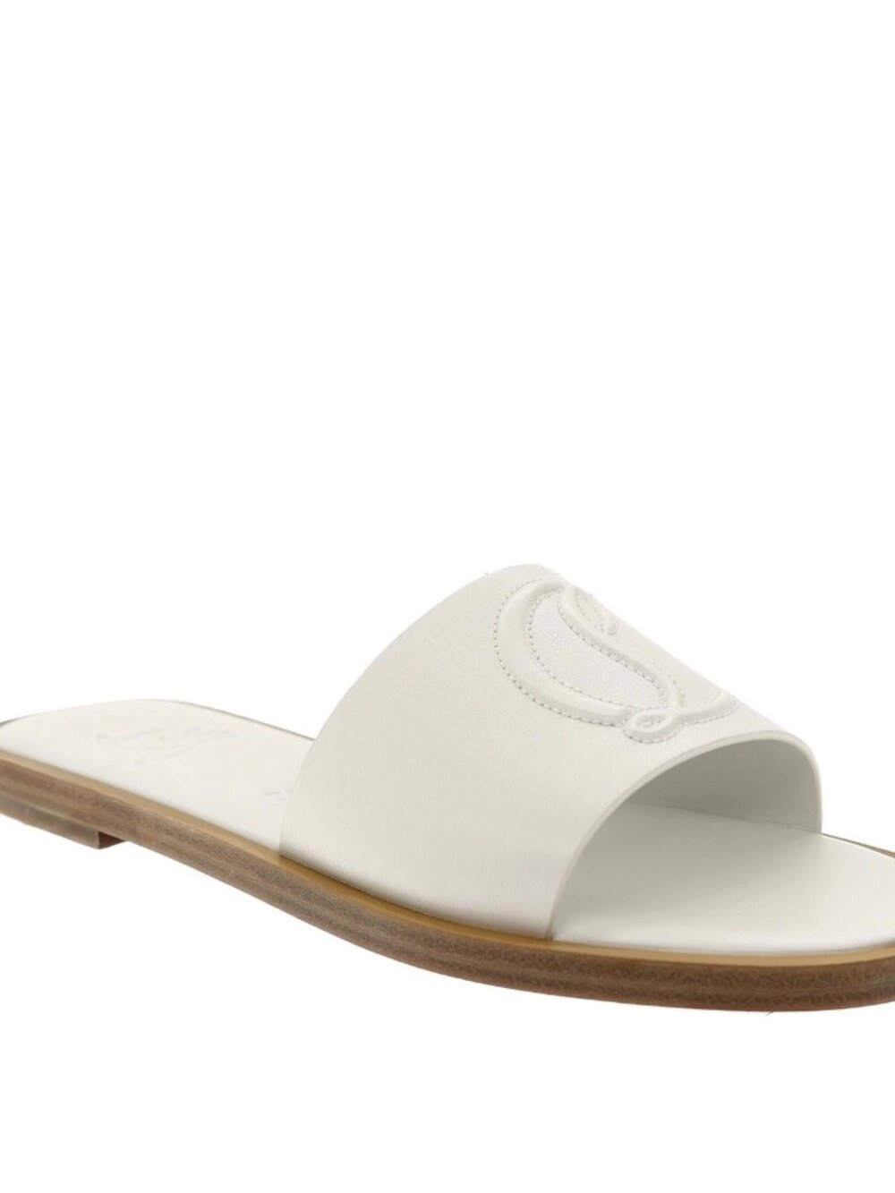 Christian Louboutin CL Mule Flat White Leather Sandals Size 39.5 New